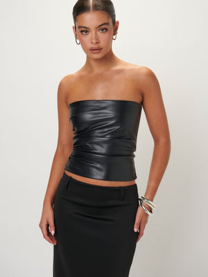 THE LYA BODICE - FAUX BLACK LEATHER - EFFIE KATS