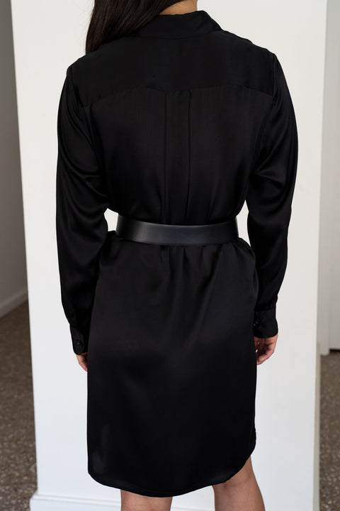 Satin Shirt Dress - Black - EFFIE KATS