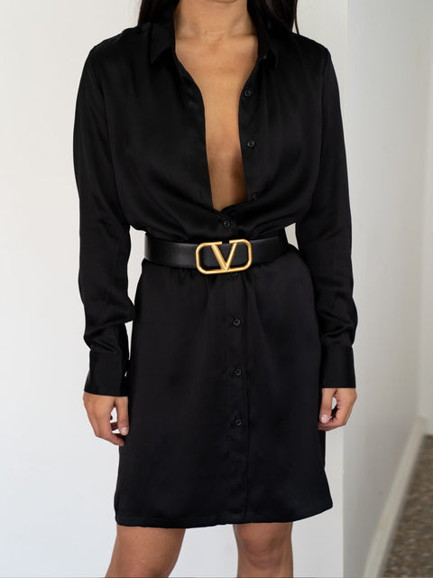 Satin Shirt Dress - Black - EFFIE KATS