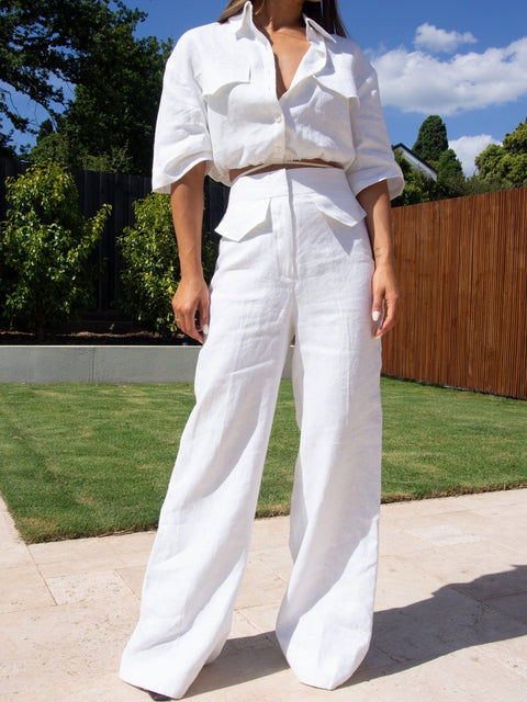 Leesa Linen Pants - Ivory - EFFIE KATS
