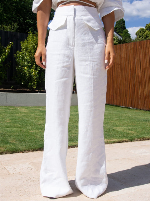 Leesa Linen Pants - Ivory - EFFIE KATS