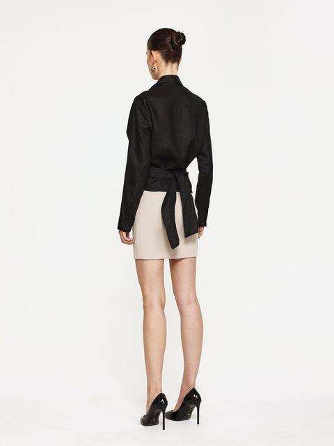 LINEN WRAP SHIRT - BLACK - EFFIE KATS