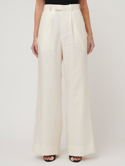 Wide Leg Pants - Eggshell Linen - EFFIE KATS