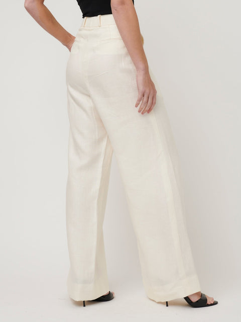 Wide Leg Pants - Eggshell Linen - EFFIE KATS